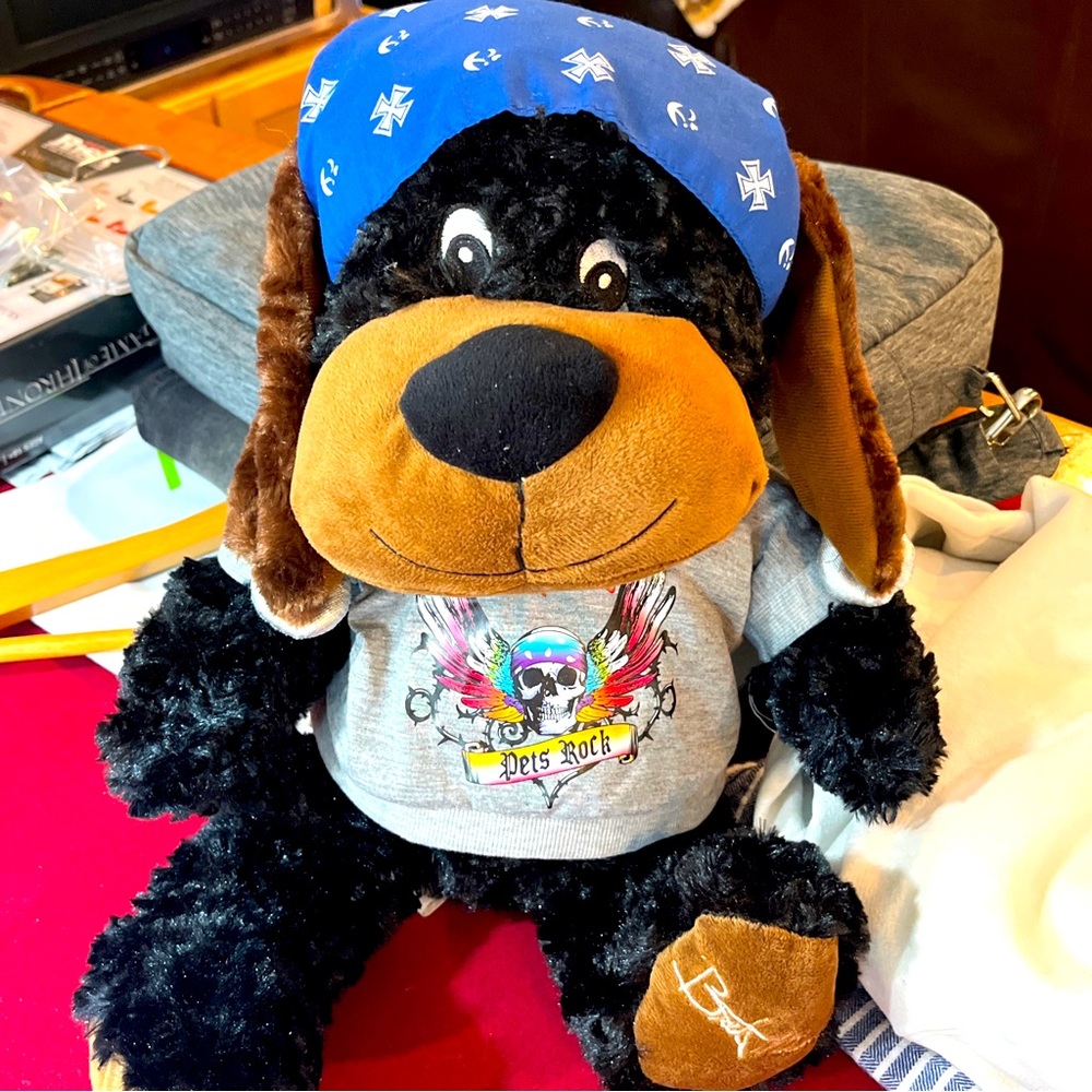 Rock n roll DOG Brett Michaels Chance PLUSH T Shirt Bandana, Earring 18” vintage
